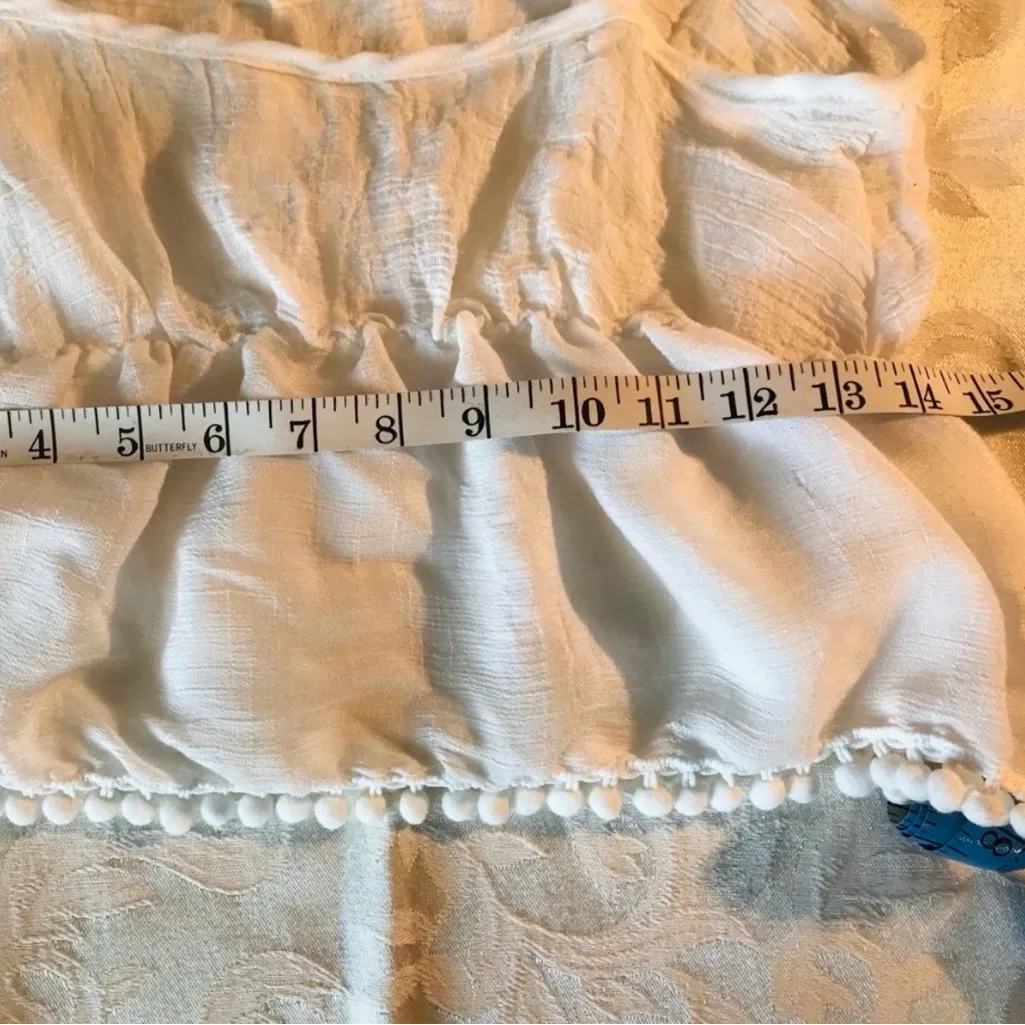White Tank Top Nella Fantasia M Fringe Pompom Trim Size undefined - Image 8