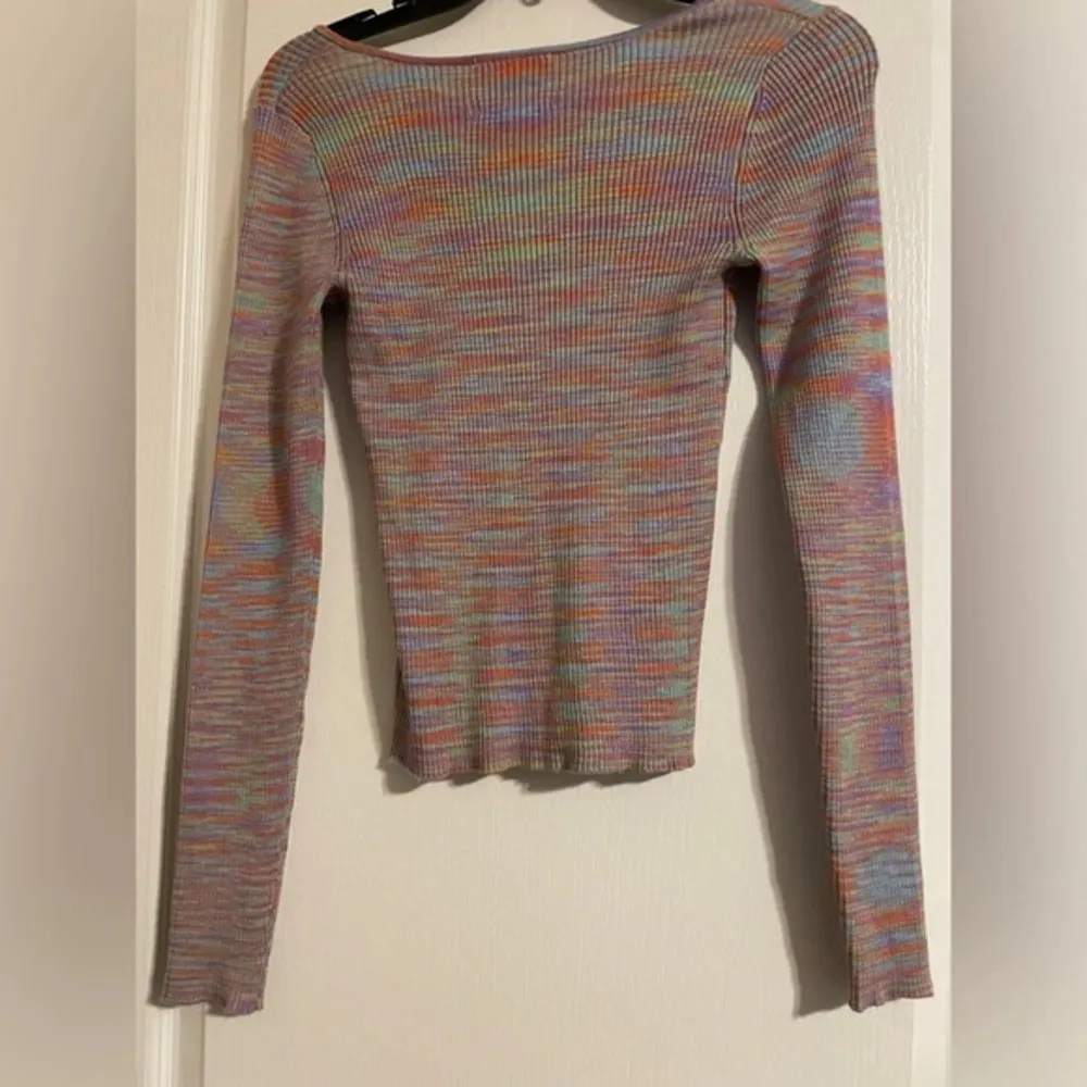 Pink Rose Women's Long Sleeve Rainbow Sweater Top Size Small Casual Soft Cozy - Image 2