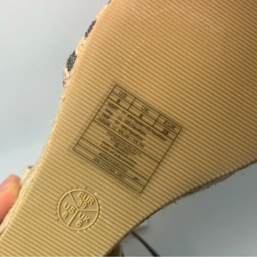 Esmara Striped Pattern Espadrille Ankle Strap Court Wedges, Size‎ 8 Tan - Image 10