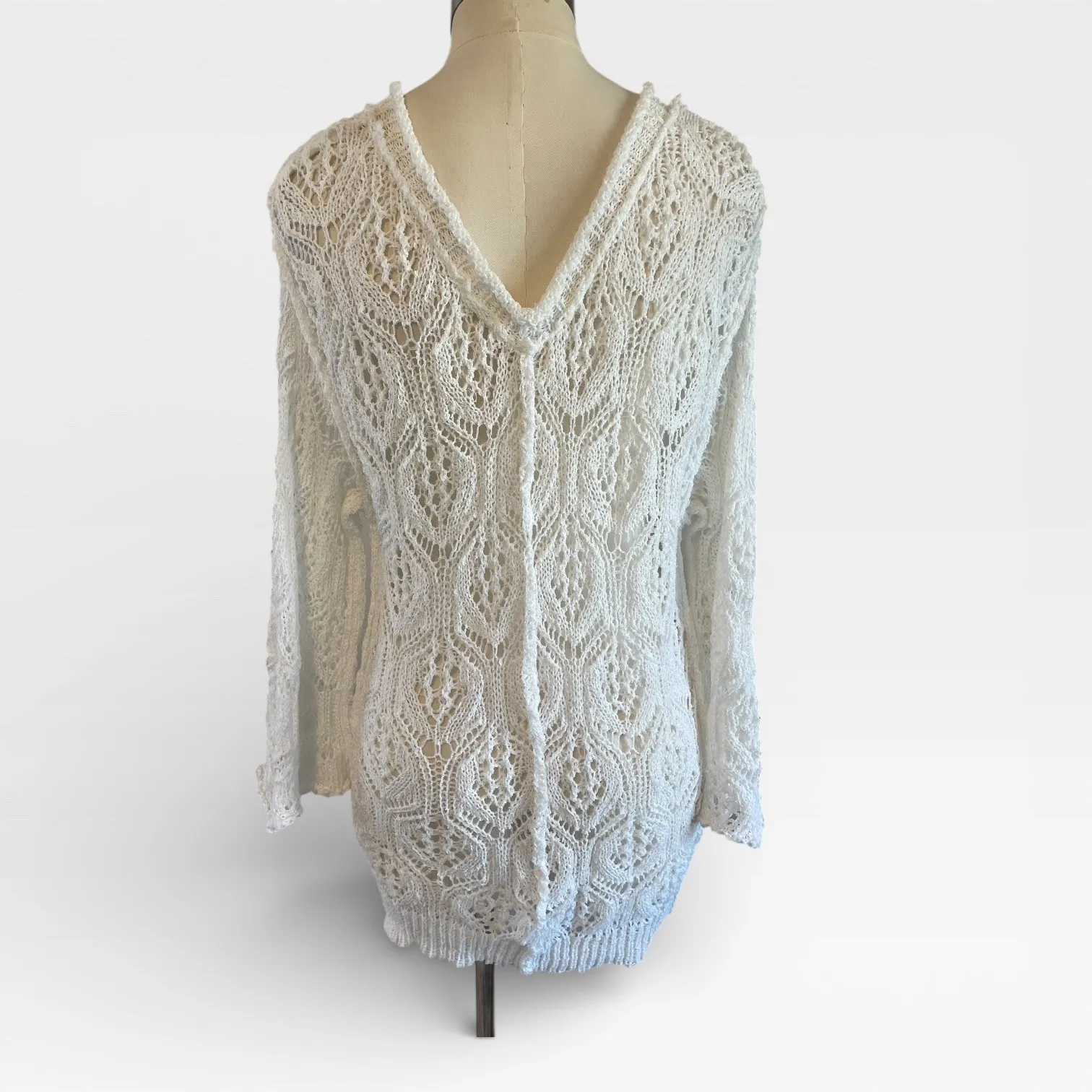 POL White Crochet Knit Swim Cover Up Tunic Boho Beach Resort Size Small - Image 6