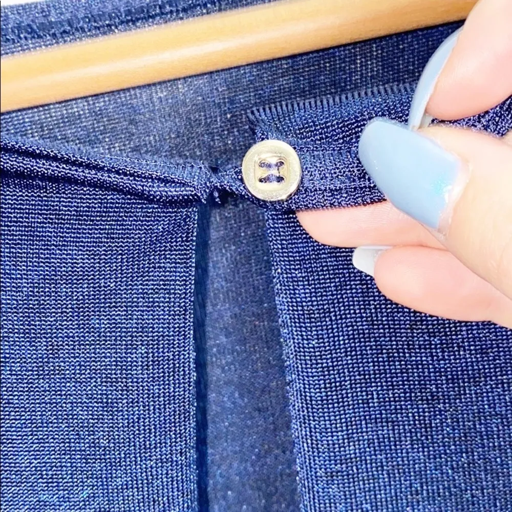 WHBM Navy Blue Lace Up 3/4 Sleeve Semi Sheer Dress - Image 8