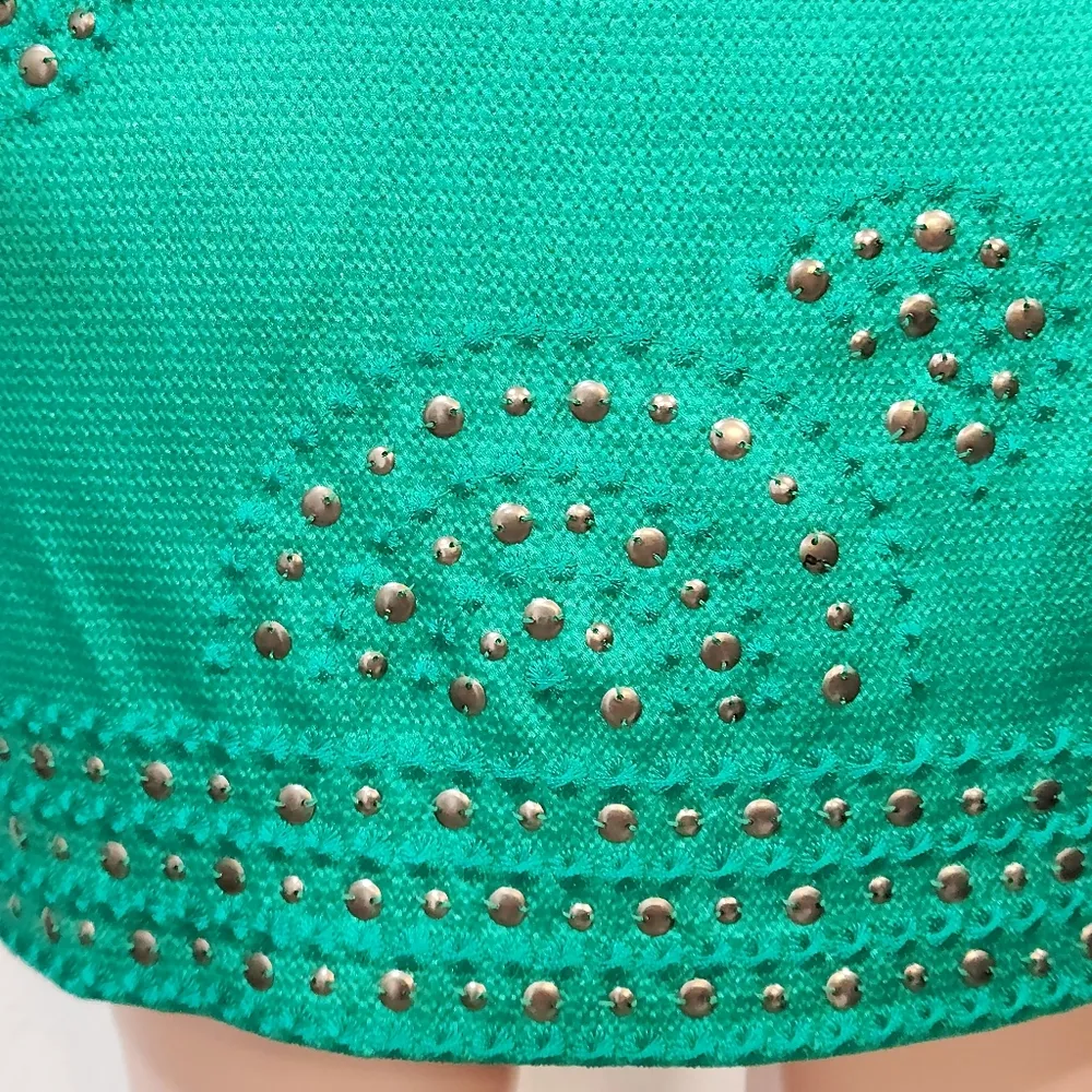 Vince Camuto Green Pleated Bodice Embellished Skirt Lined Dress Sz 4 - Image 5