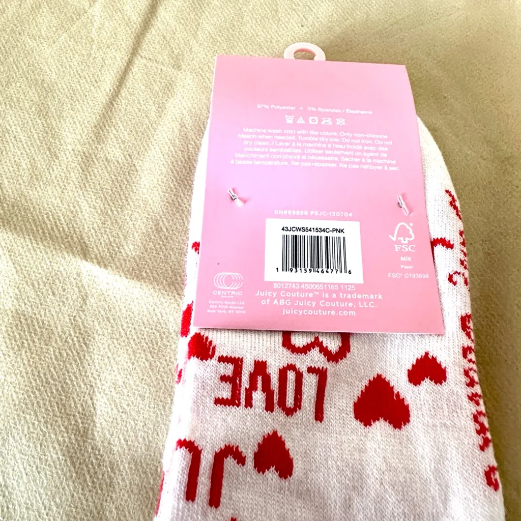 Juicy Couture Cream, Pink and Red Love Crew Socks 6 pairs - Image 4