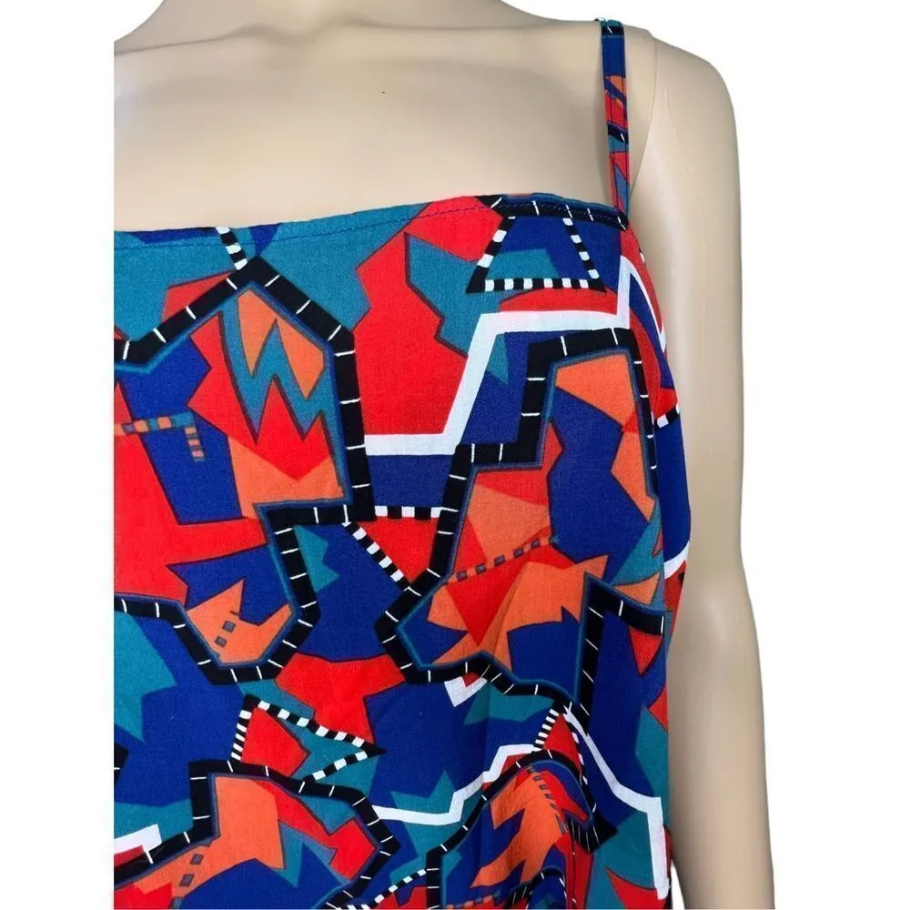 Leith Geometric Patterned Open Back Spaghetti Strap Cropped Blouse - Image 2