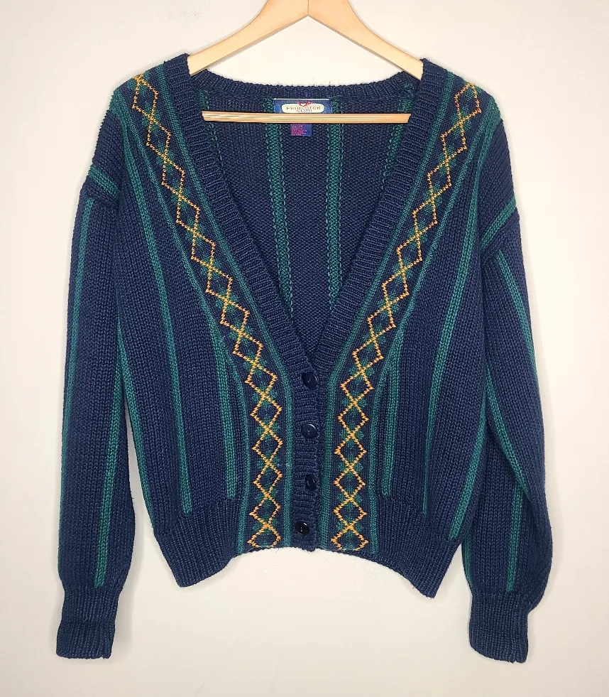 Vintage Princeton Club Plaid Striped Four Button Cardigan 90s Size Medium Green - Image 1