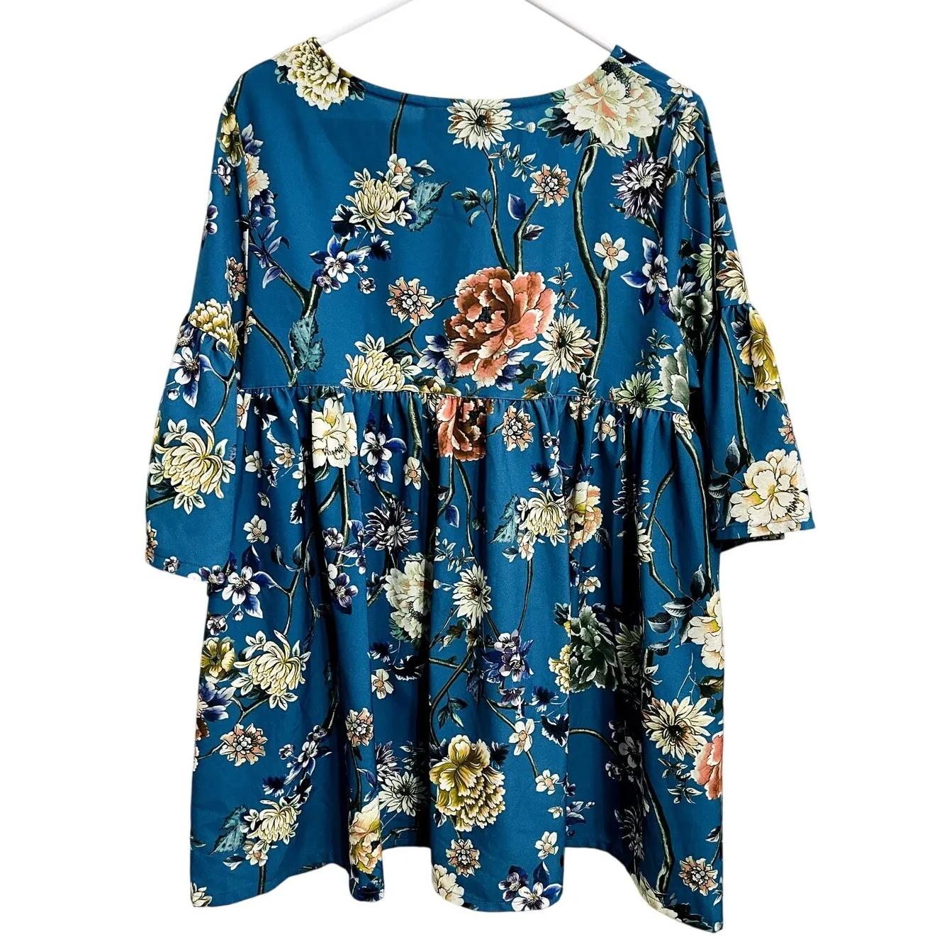 Bryn Walker Diego Tunic Bell Sleeve Floral Blouse Lagenlook Artsy Boho Size M - Image 2