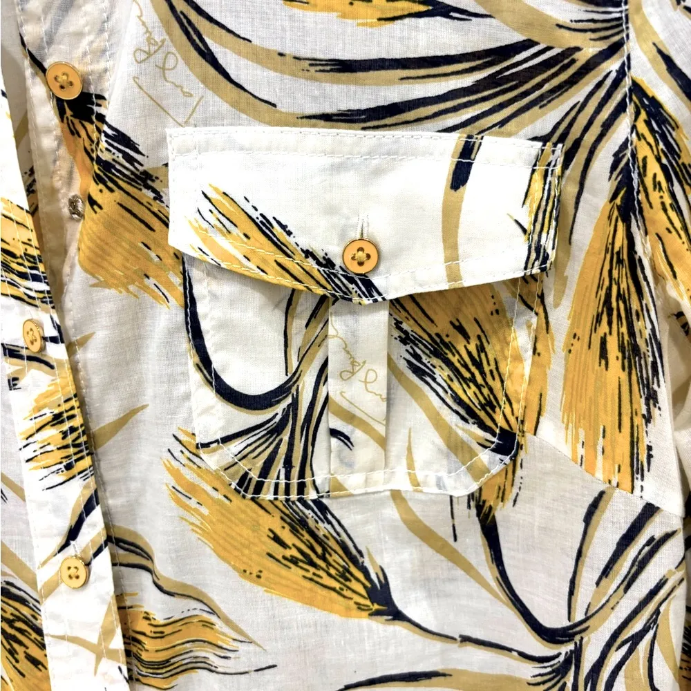 NWOT Tory Burch Brigitte Yellow Wheat Print Roll Sleeve Signature Blouse Size 8 - Image 6