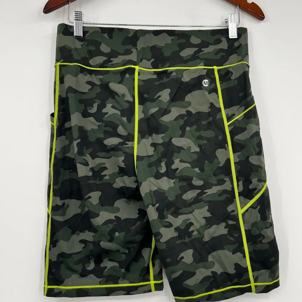 All Access Center Stage Bike Shorts Olive Camo pockets activewear plus size 1X Green - Image 3