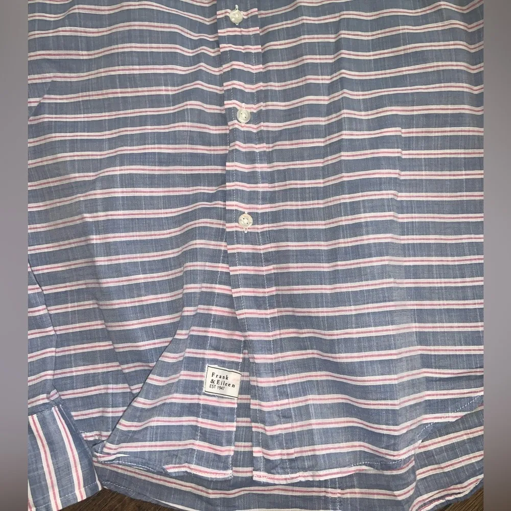 Frank & Eileen linen Barry striped button up M limited edition $248 shirt spring Blue Size M - Image 2