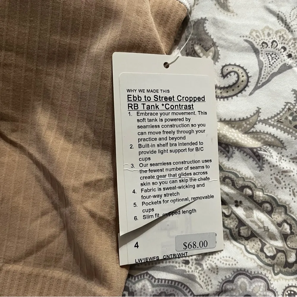 lululemon ebb to street cropped tank contour/ white size 4 - Image 2