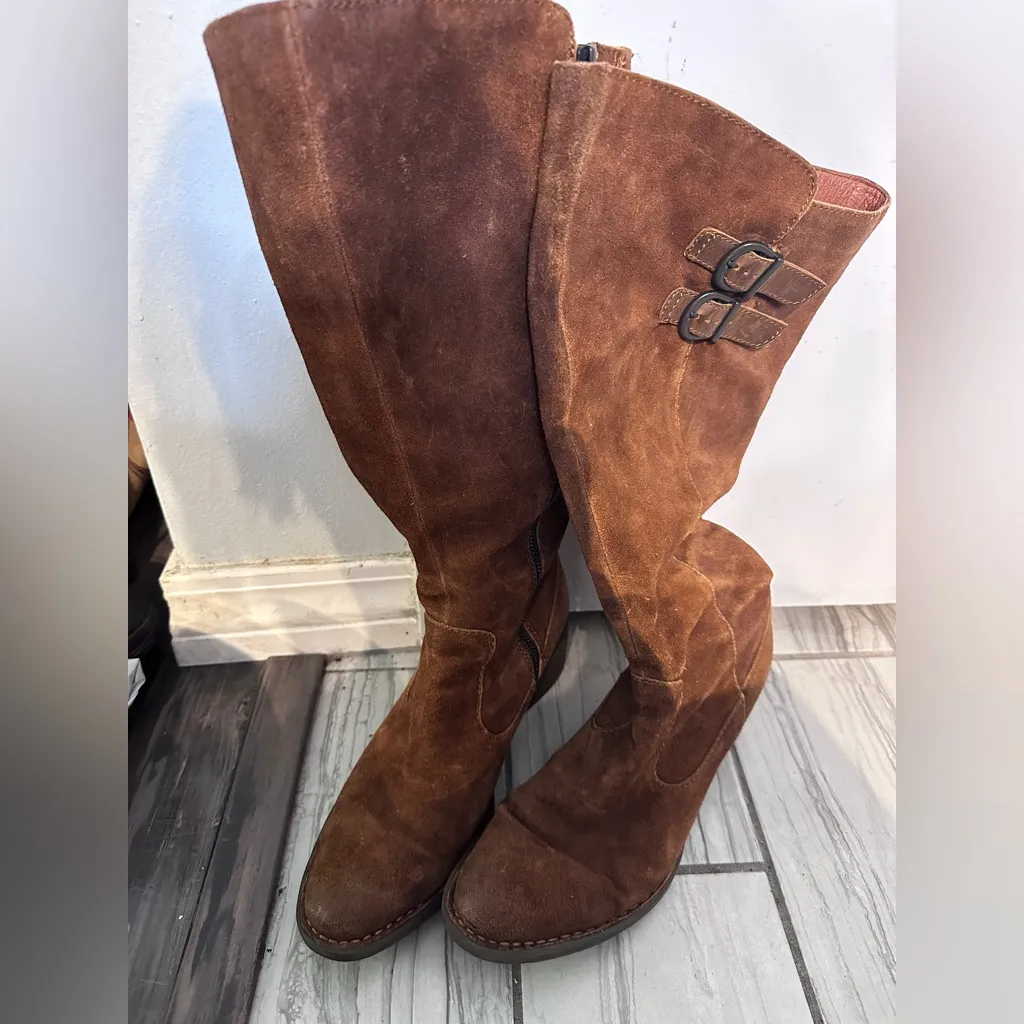 Born Basil Brown Suede Boots Women's Sz 9.5‎ Buckled Knee High Leather - Image 5