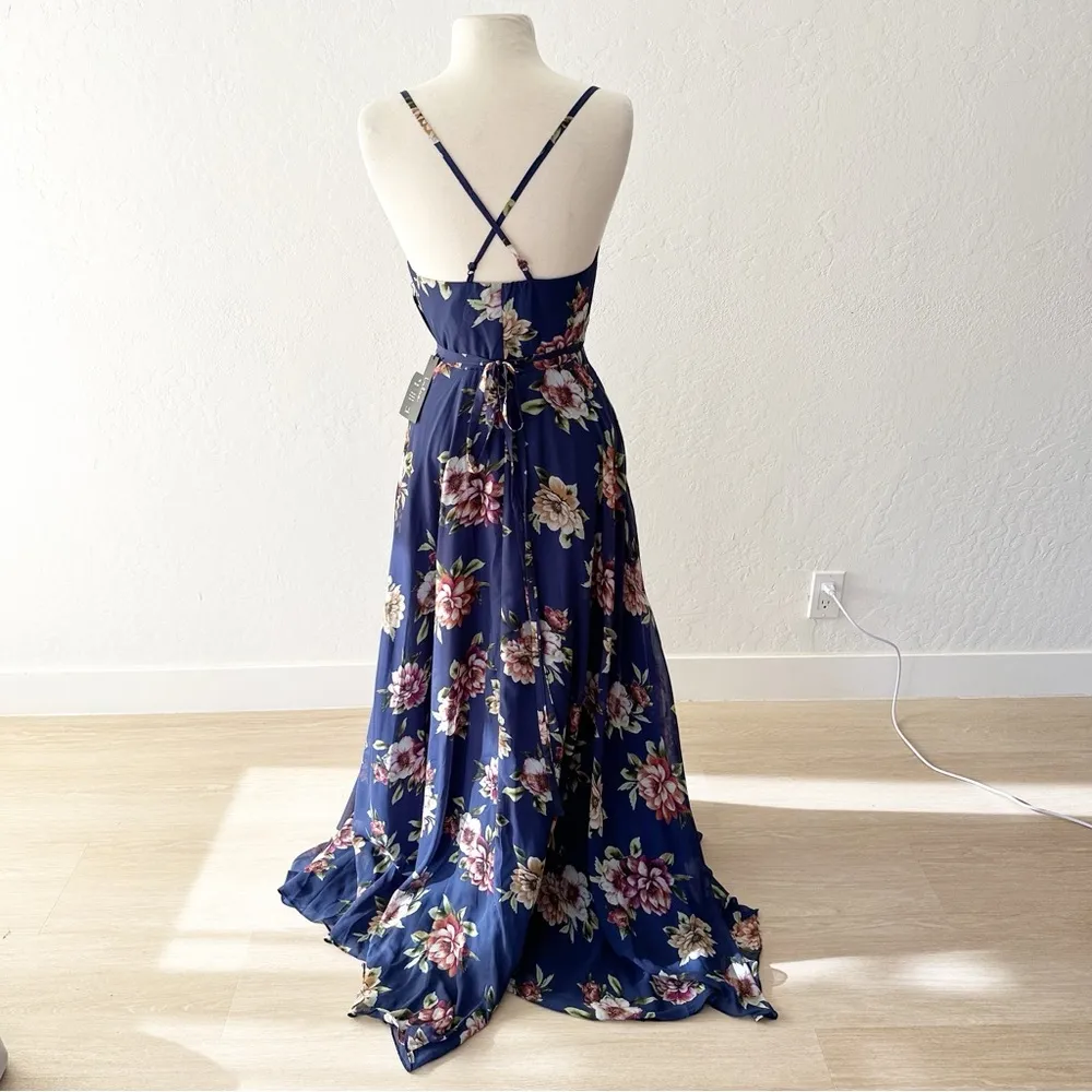 Lulus Always There For Me Navy Blue Floral Print Wrap Maxi Dress NWT | XS - Image 9