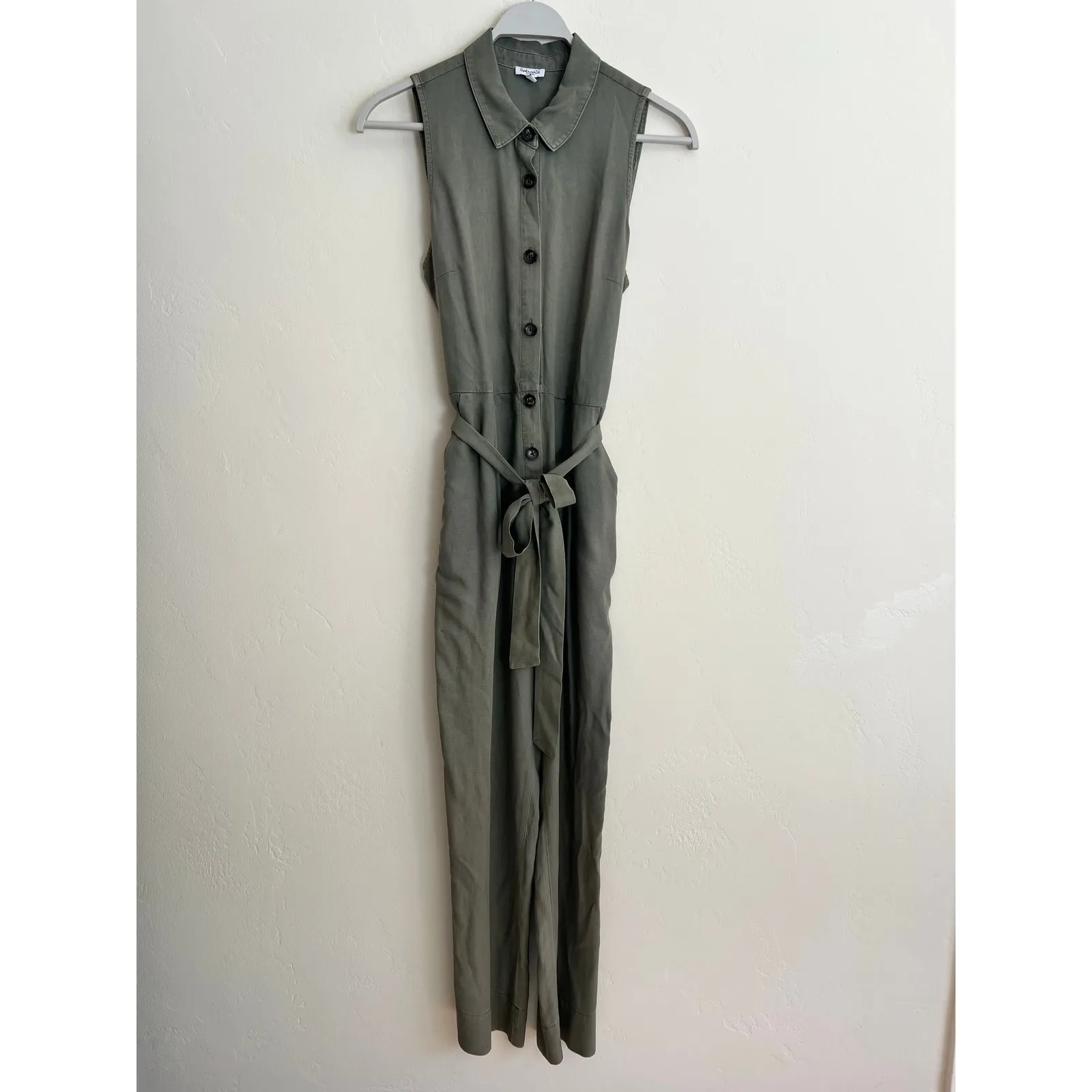 Splendid  Helena Button Front Belted 
Jumpsuit Romper in Olive Green Size: XS - Image 5