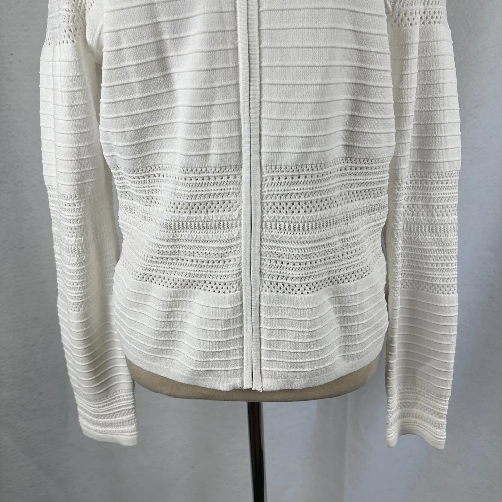 Lauren Ralph Lauren White Knit Cardigan Sweater Jacket Open‎ Weave Womens Medium - Image 3