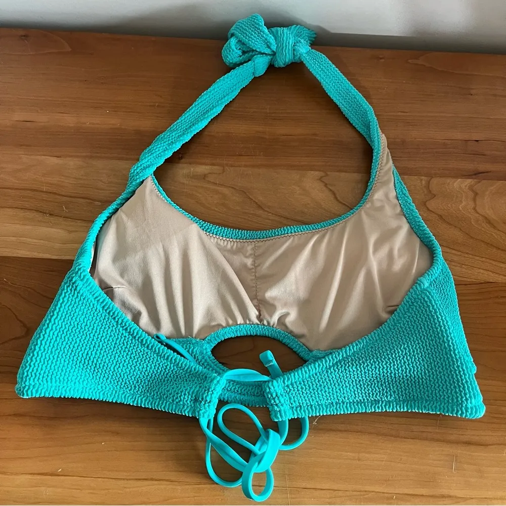 Women’s Shade And Shore Blue Textured Bikini Top Cutout‎ Detail Tie Back Size XL - Image 3