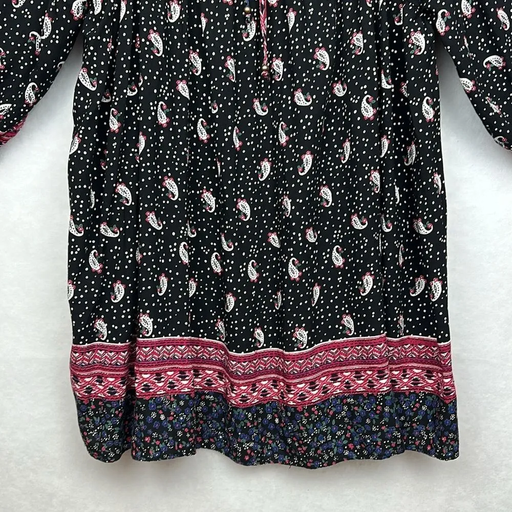 Romantic Gypsy Womens Dress/Tunic/Top Paisley Long Sleeves Keyhole Neck Sz3X Black Size 3X - Image 4