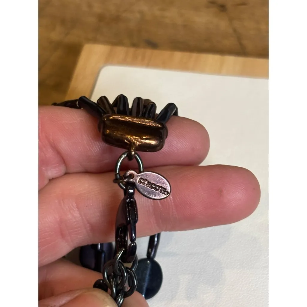 Chicos Black & Bronze Multi-Strand Beaded Necklace With Adjustable Clasp - Image 2