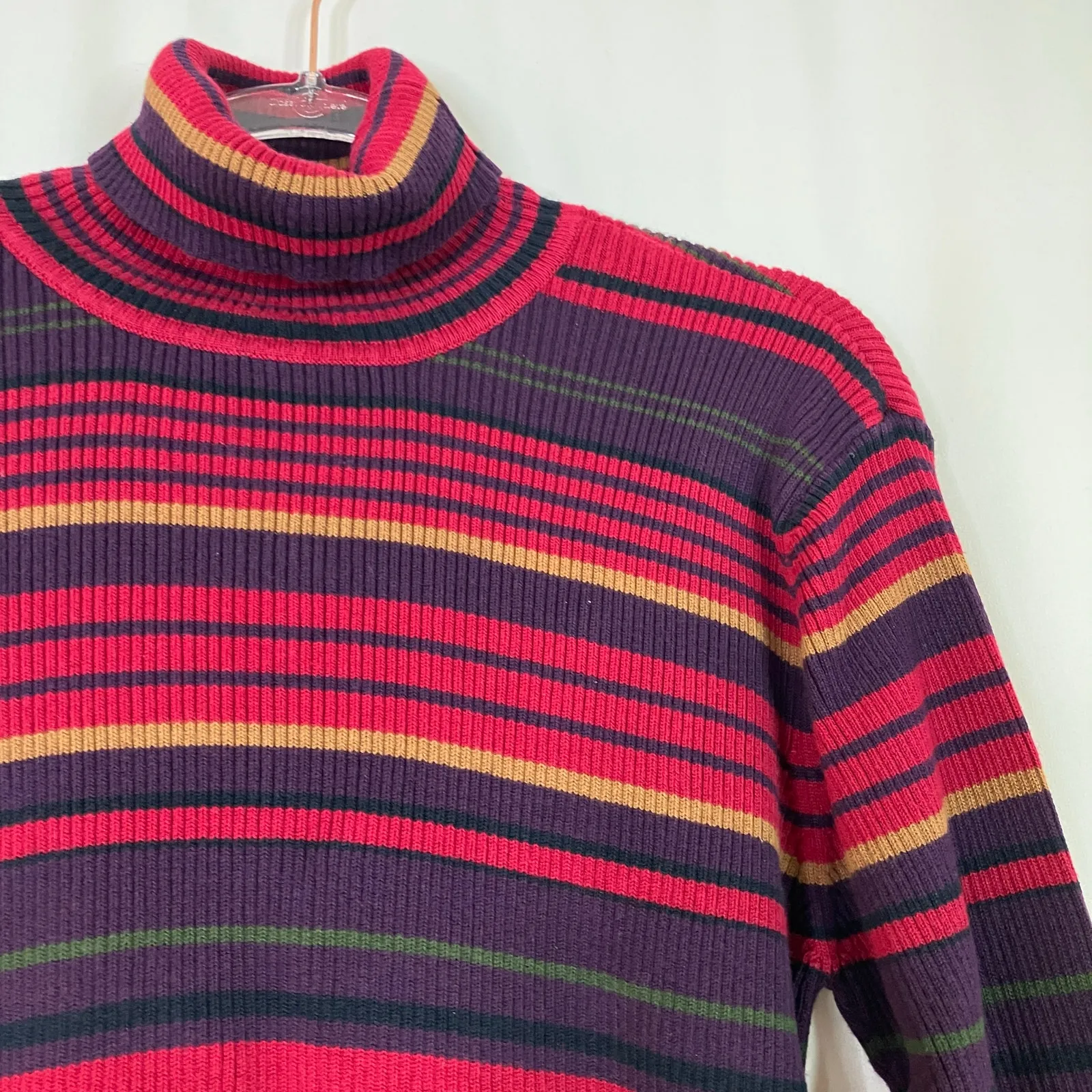 Talbots | Vintage Y2K Stripe Turtleneck Sweater Long Sleeve 100% Cotton Womens L - Image 2