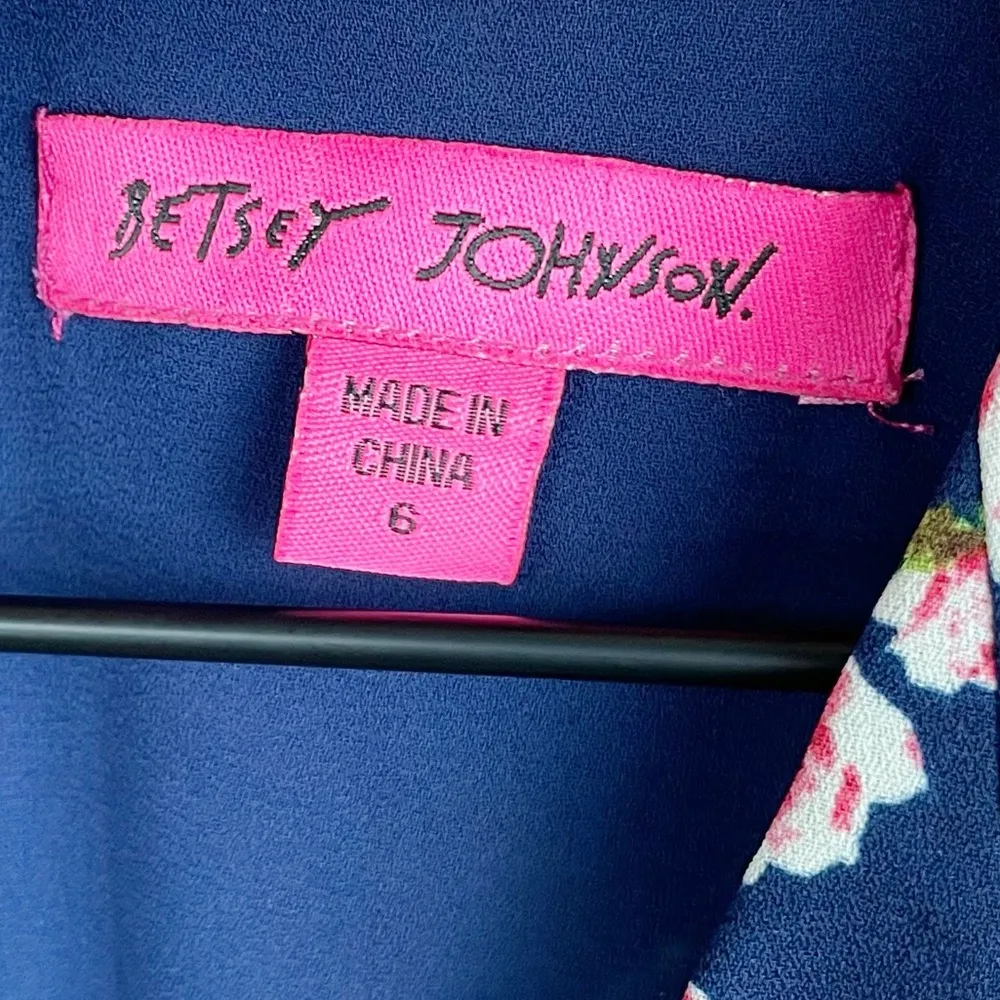 Betsey Johnson Navy Blue Floral Print Chiffon Fit and Flare Dress Women's Size 6 - Image 9