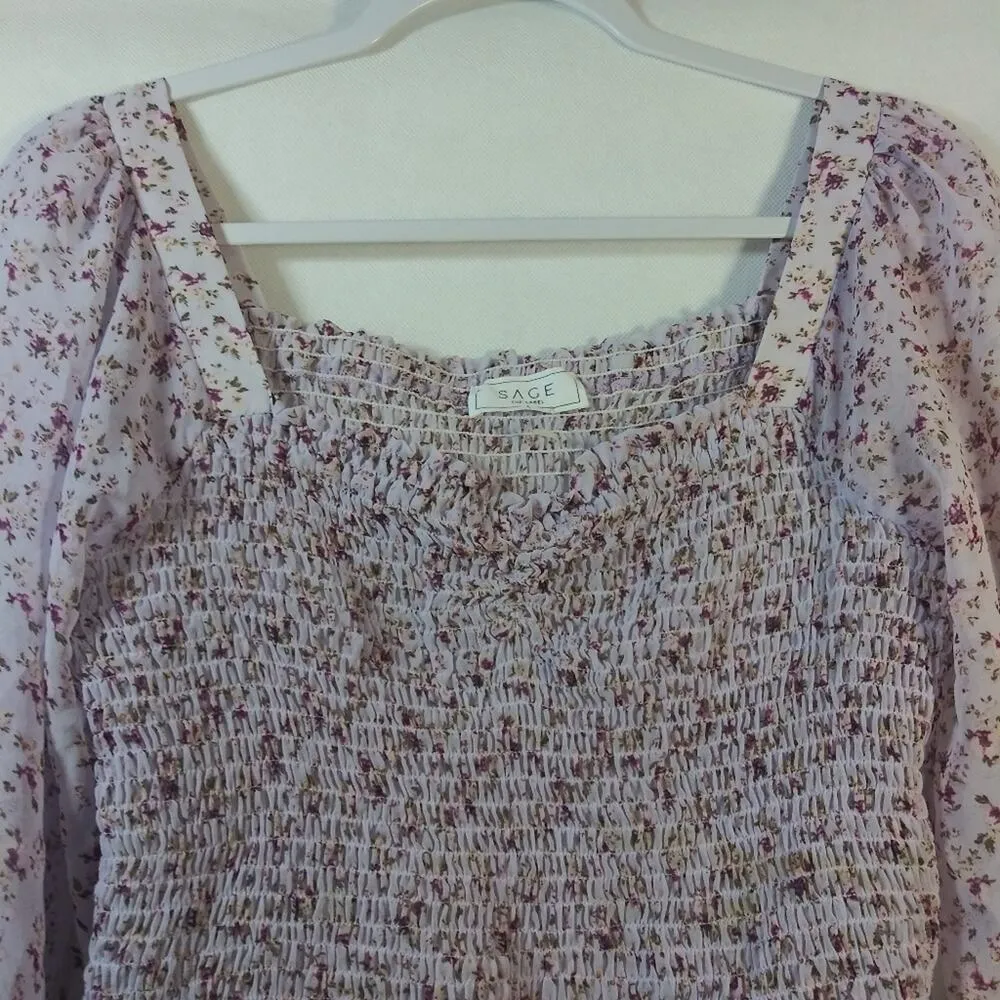 SAGE THE LABEL RUBY PURPLE FLORAL SMOCKED TOP SIZE L - Image 4
