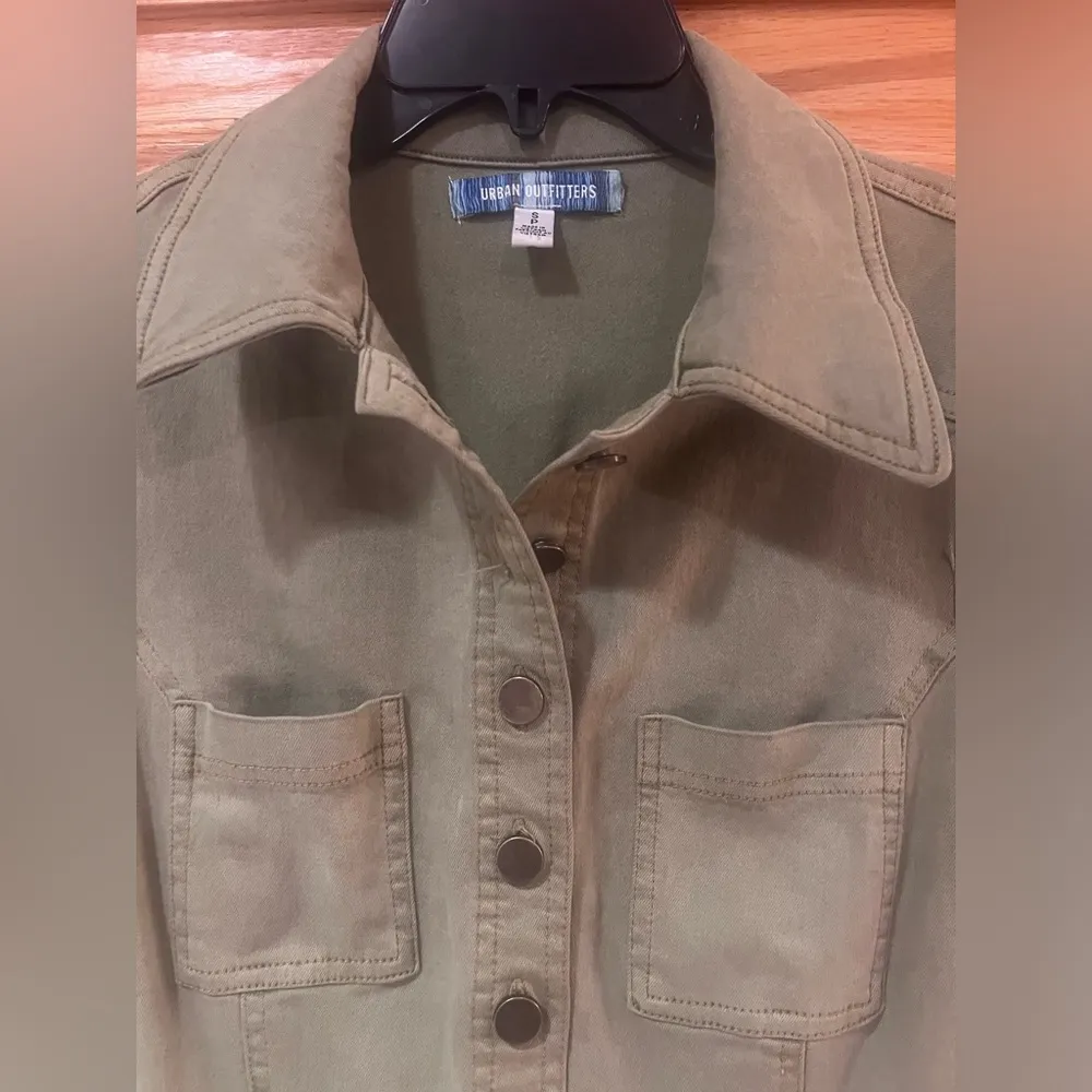 Urban Outfitters Emma Stretch Denim Flared Jumpsuit in Olive Green Size Small - Image 8