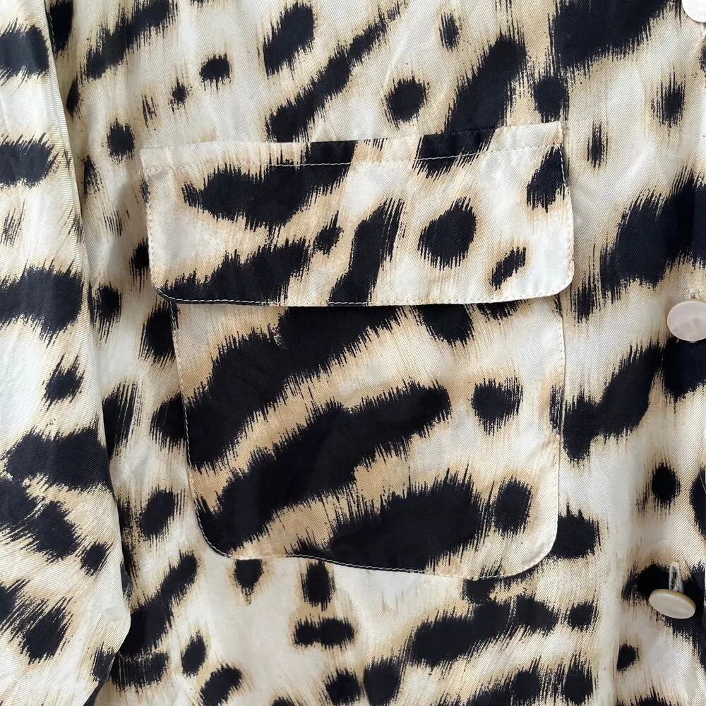 Max Mara Women's Animal Print 100% Silk Button Front Blouse Size 6 - Image 4