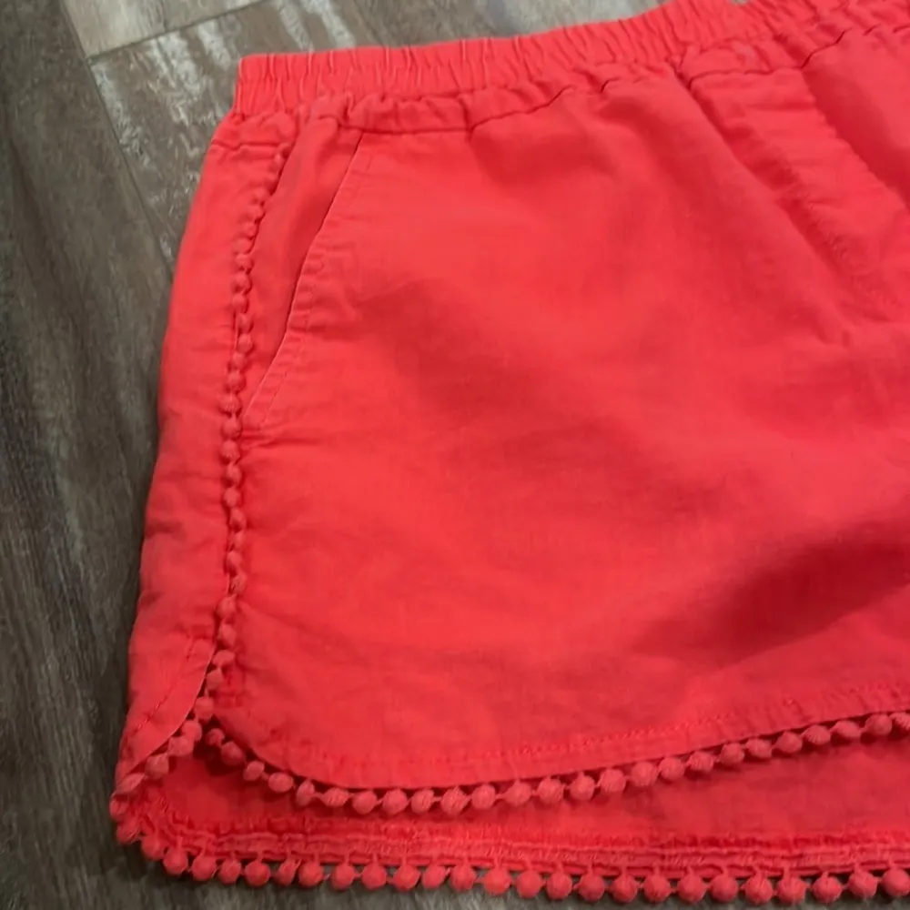 LOFT Linen Pom Pom Shorts Medium Coral Watermelon Red - Image 2