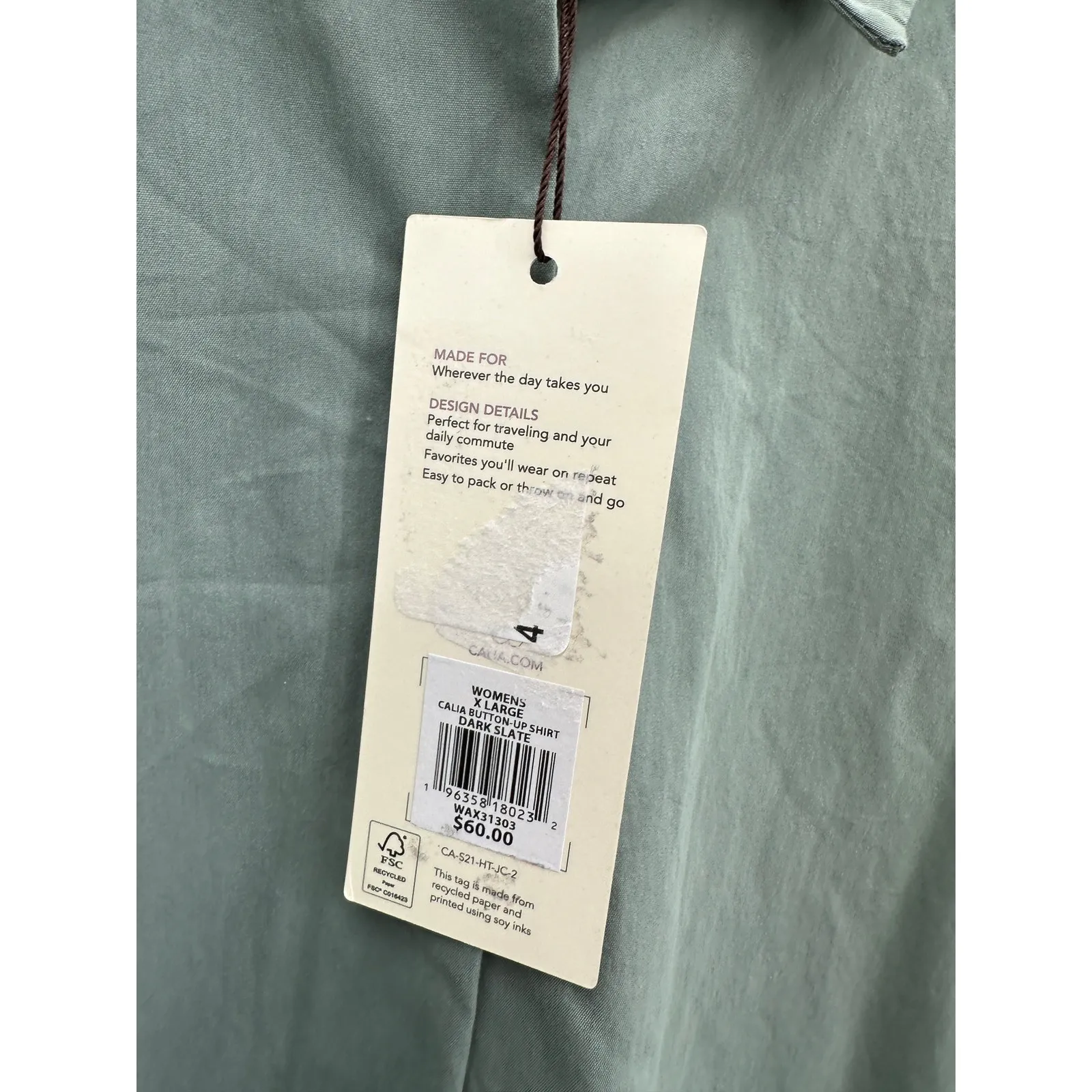 CALIA Button Front Shirt Women XL NWT Green Long Sleeve Collar Outdoors Hiking - Image 6