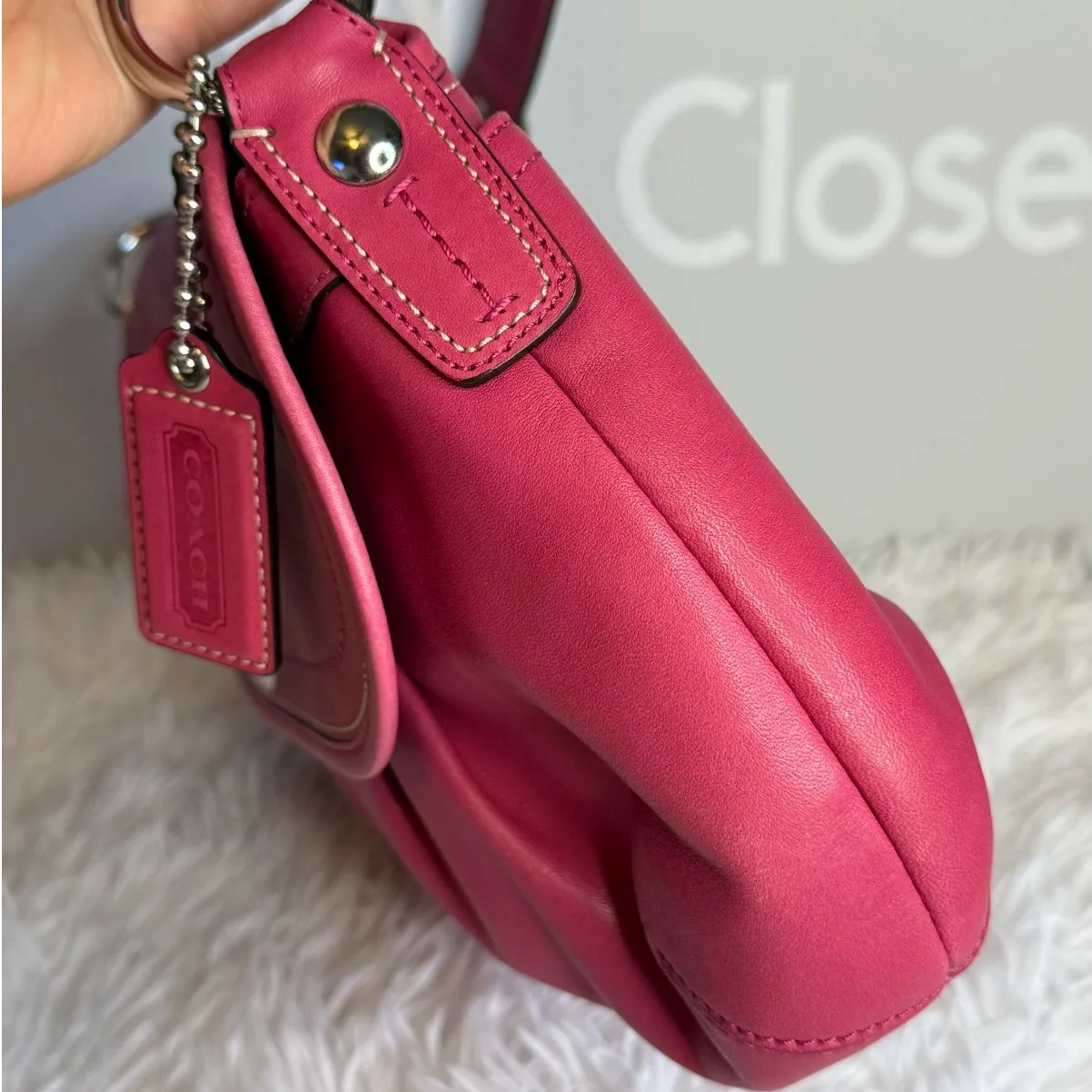 Y2K COACH Pink F13729 Flap Hobo Shoulder Bag - Image 4