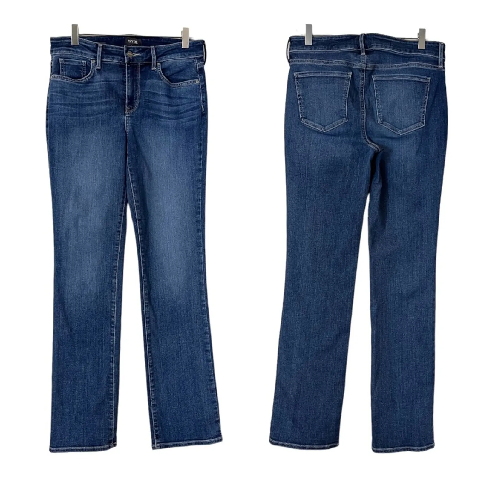 NYDJ Marilyn Straight Leg Mid Rise Medium Blue Wash Stretch Women’s Size 6 - Image 7
