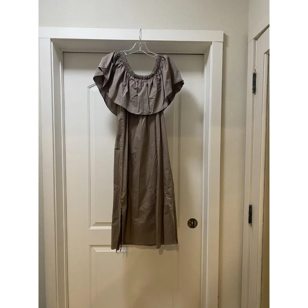 Monica Nera Dress Womens XS Beige Off Shoulder Ruffle Midi Sundress Summer Boho Gray - Image 3