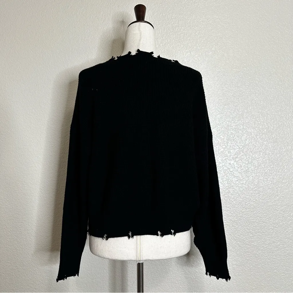 Halara Black Distressed V-neck Knit Pull Over Casual Sweater, Sz Medium - Image 9