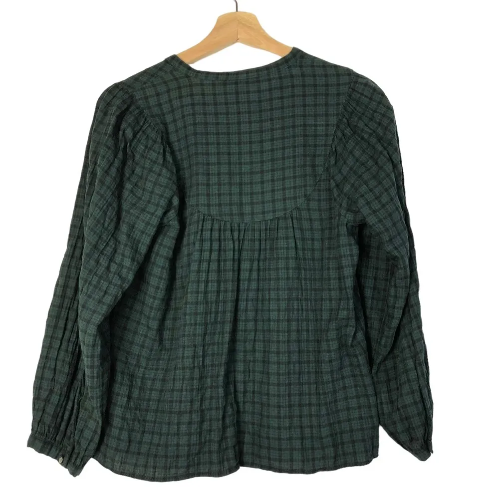 Madewell Green Plaid Balloon Sleeve Peasant Long Sleeve Top Warren Check XS - Image 6