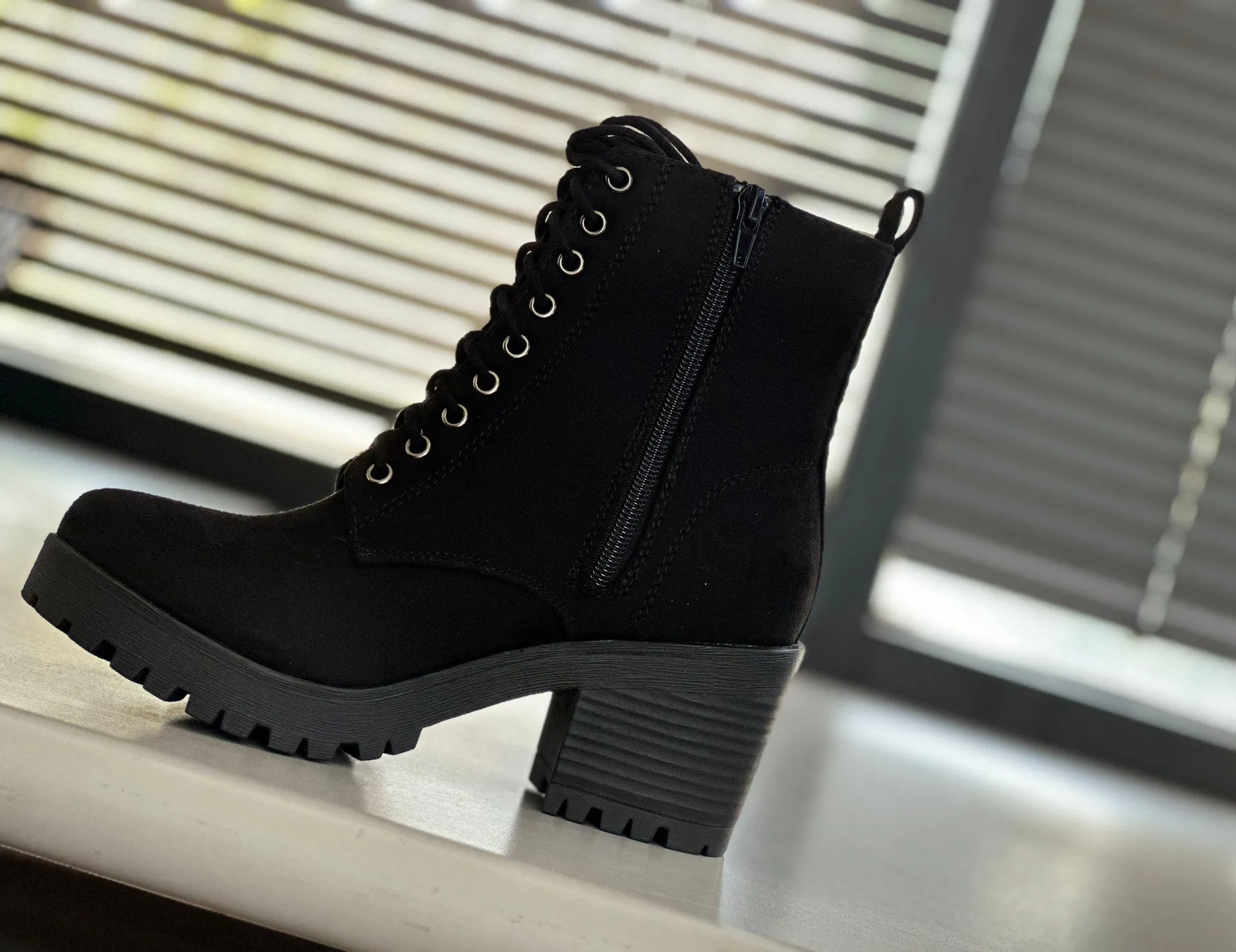 Black Vegan Suede Ankle Combat Boot - Image 3