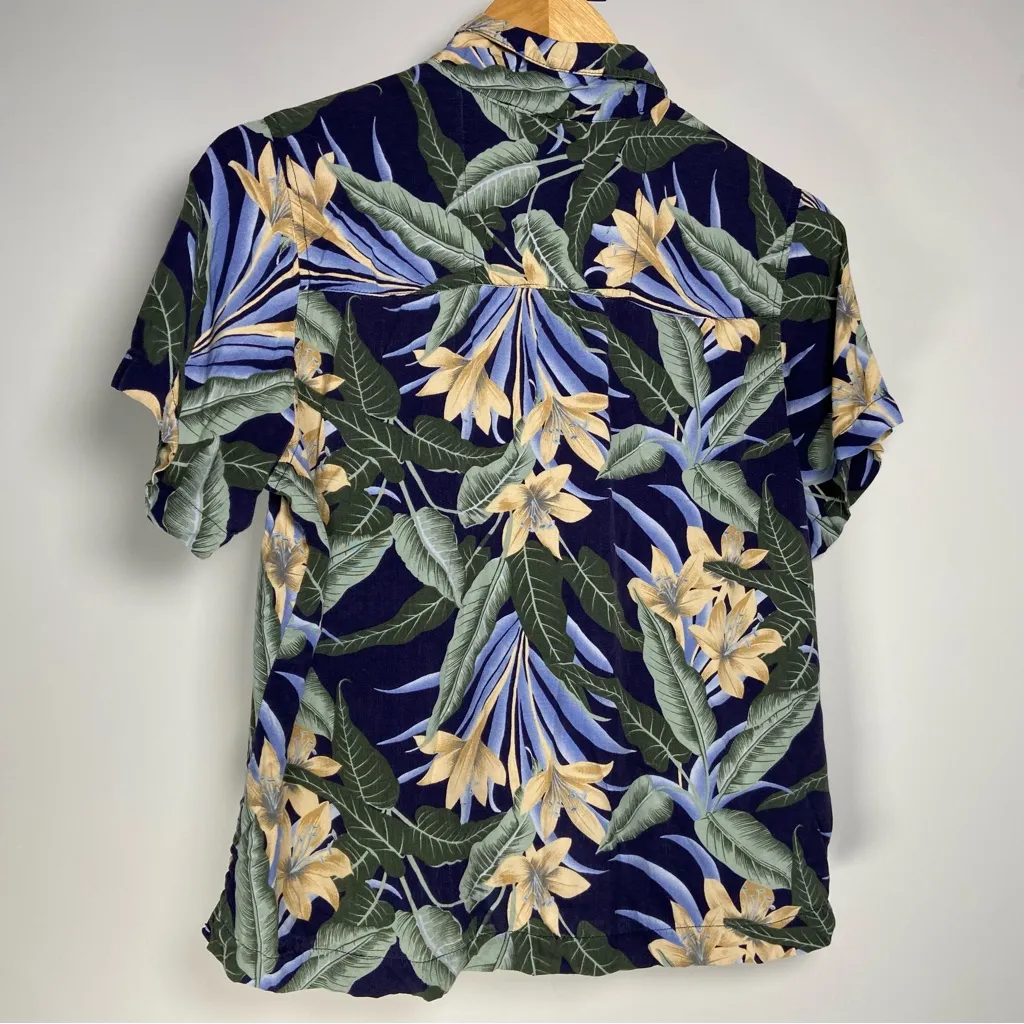 Vintage Analogy Tropical Short Sleeve Shirt Button Up Floral Hawaiian Beach Y2K Blue Size M - Image 5