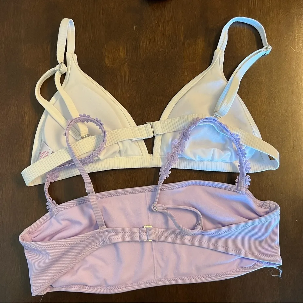 Xhilaration Y2K Bikini Swim Tops Floral Ribbed White Purple XL - Image 2