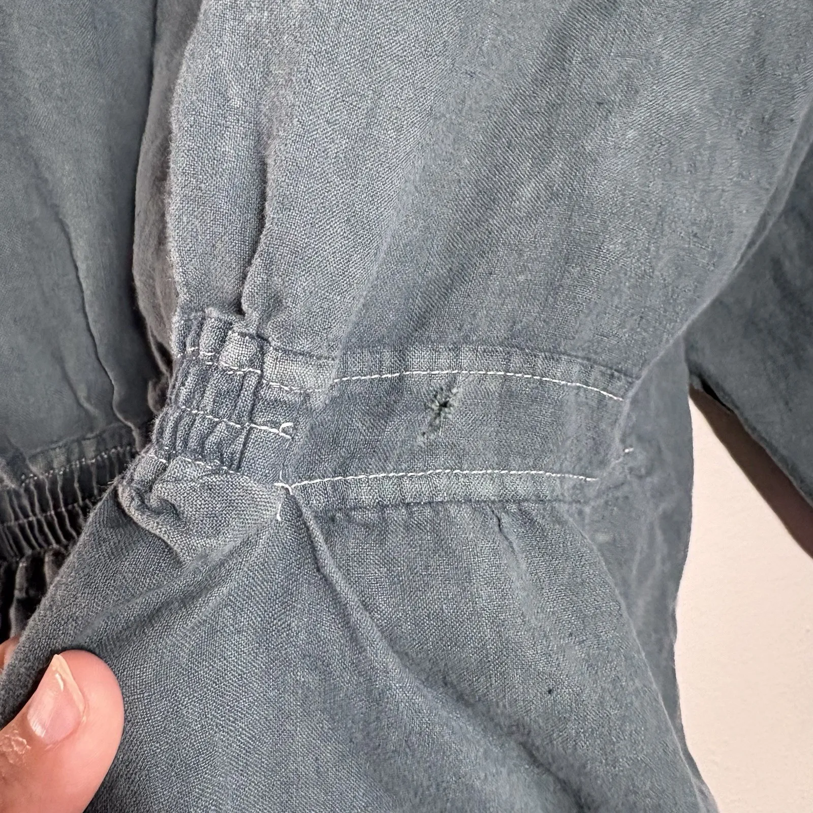 Flax Tunic Top Womens Large Green 100% Linen Long Sleeve Scoop Neck Boho Artsy - Image 5