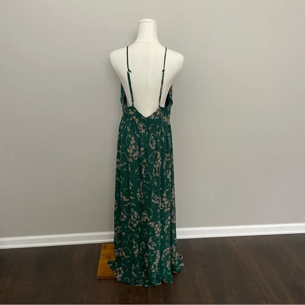 Laundry by Shelli Segal Dress Maxi Floral Surplice Racerback Lined Green Pink - Image 9