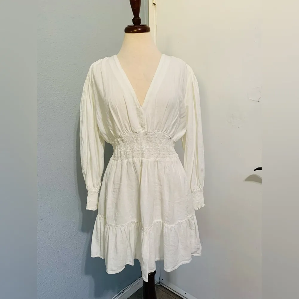 ZARA‎ New Oyster White Bohemian Linen Blend Short Dress Size XL - Image 9