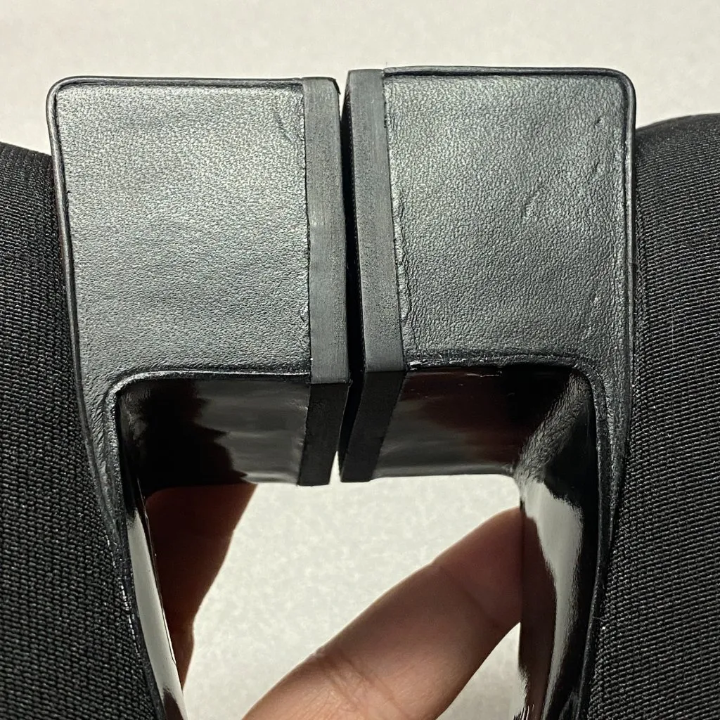 Tory Burch Elastic Ankle Black Red Booties Block Heels Sz 7.5 M Square Toe - Image 8