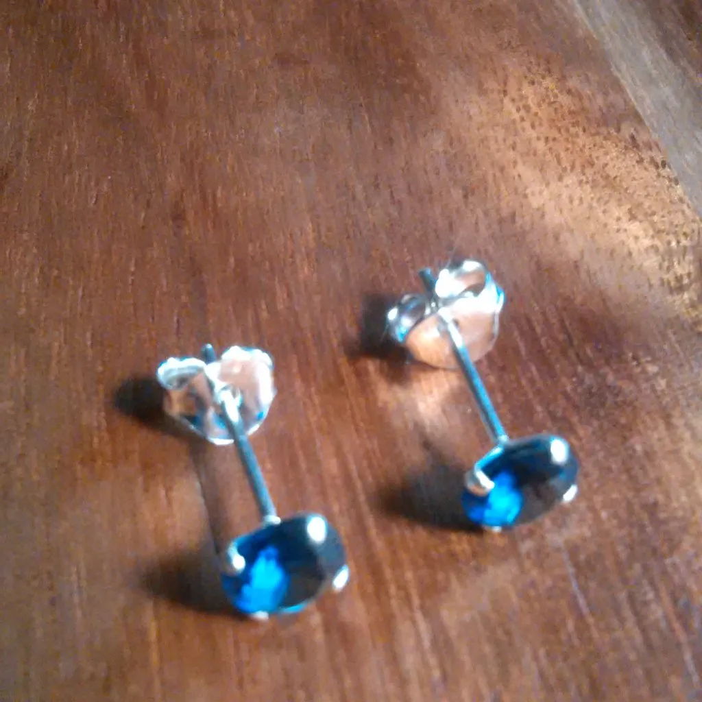Simulated Blue Diamond Sterling Silver Stud Earrings - Image 3