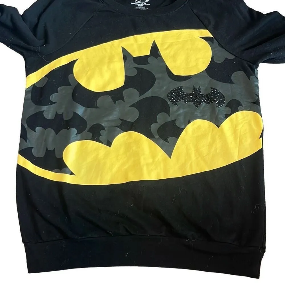 DC Batman Small Black Yellow Batman Large Logo Bejeweled Sweatshirt Crewneck - Image 3