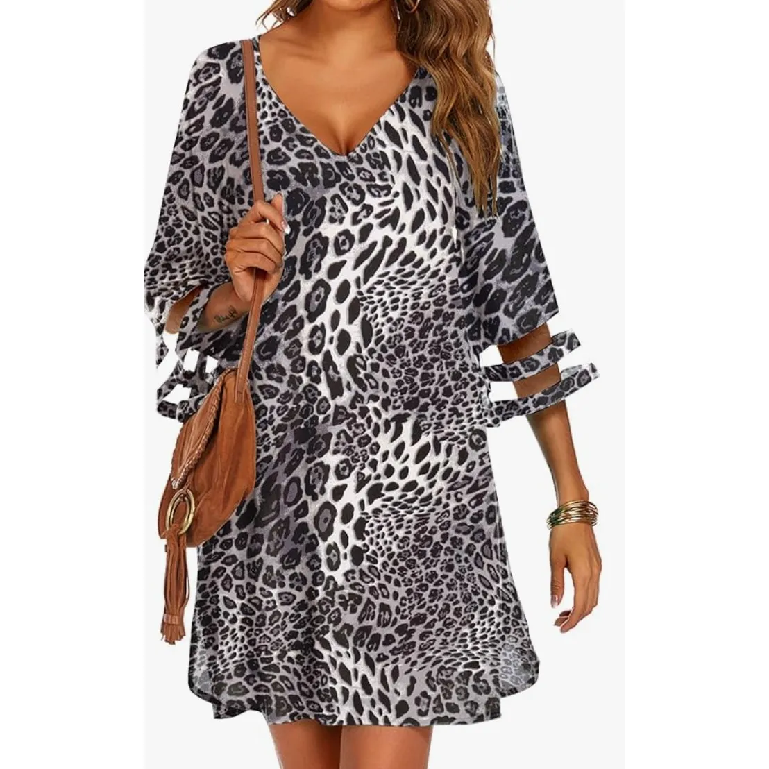 Ekouaer Black Grey Animal Print V Neck Swim Cover Up Top Women's Size Large NWT - Image 3