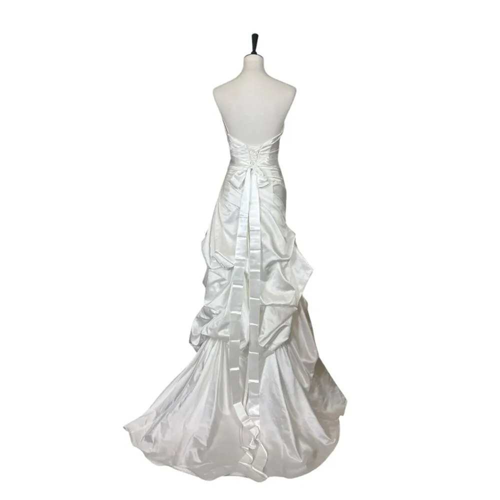 Maggie Sottero New Wedding Gown Hi Low Satin Rhinestone Diamond White Size 6 - Image 5