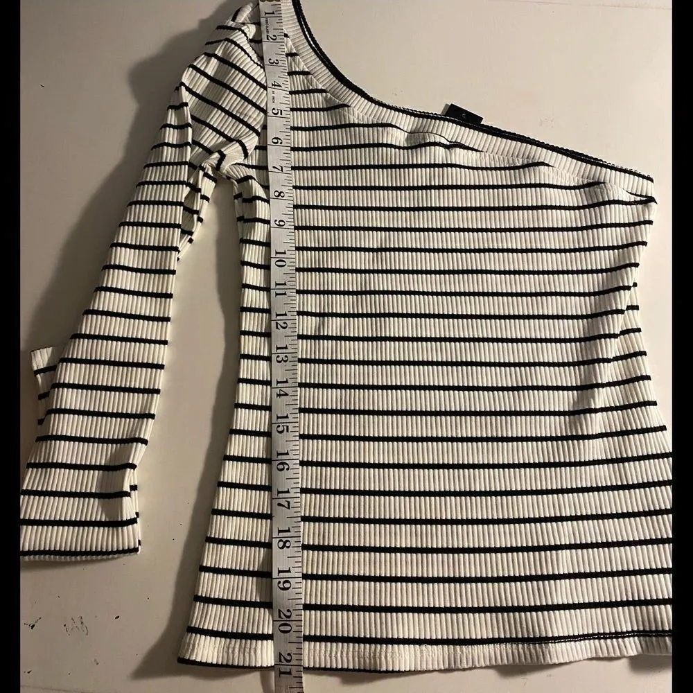 Lulus  White Striped Long Sleeve One-Shoulder Top - Image 5