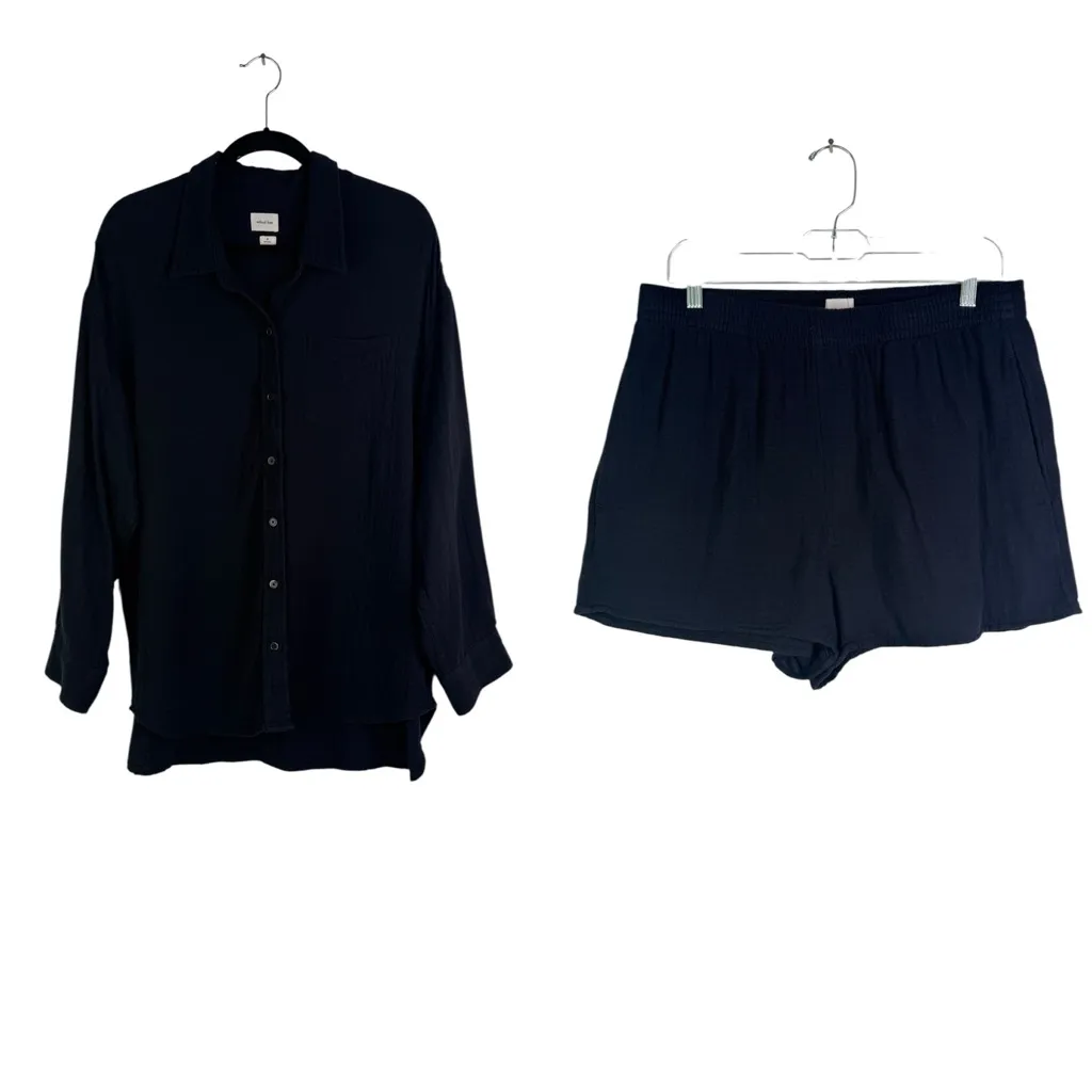 Aritzia Wilfred Sail Shirt Set Button Down Organic Cotton Black Oversized Medium - Image 4