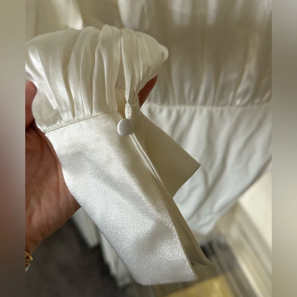 NWOT Bardot Ivory Satin Wrap Style Bodysuit - Image 7