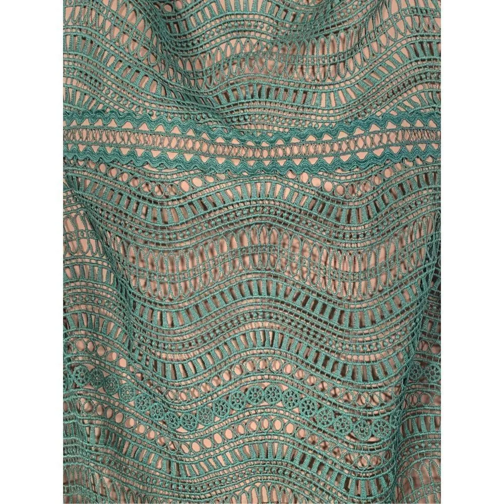 NEW Stylestalker Alexander Crochet Teal Green Off Shoulder Mini Dress in Jade M - Image 3