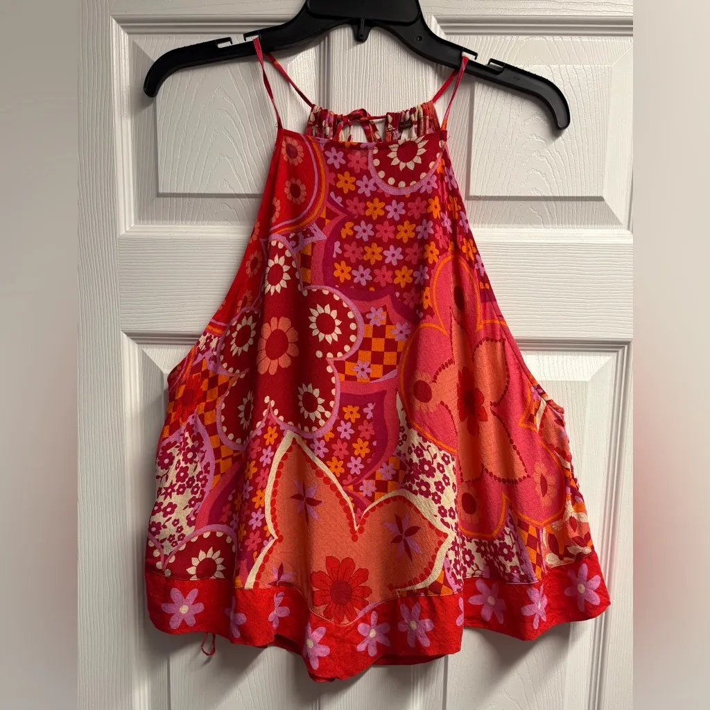 Free People “I Dare You” 100% Viscose Floral Tank Top Size Large - Image 2