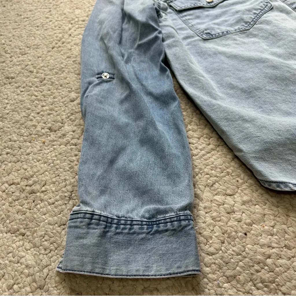 Jane & Delancey Pearl Snap Denim Shirt Women Size Small High-low Roll Up Sleeve - Image 3
